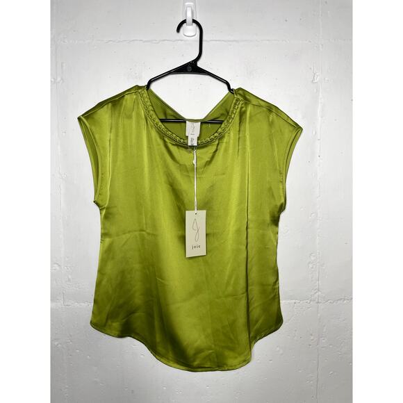 NEW Joie Silky Blouse Chartreuse Green Short Sleeve Size Small - Picture 1 of 6